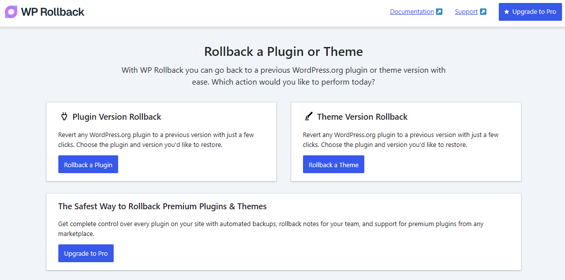 WP Rollback - WordPress 主题与插件降级回退工具