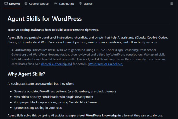 WordPress发布官方AI Agent Skill，为代码开发提供自动化测试环境